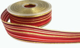 R7056 25mm Burgundy,Red,Orange and Gold Solid and Sheer Striped Ribbon