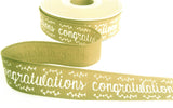 R7083 25mm Oatmeal Congratulations Printed Hopsack Ribbon, Berisfords