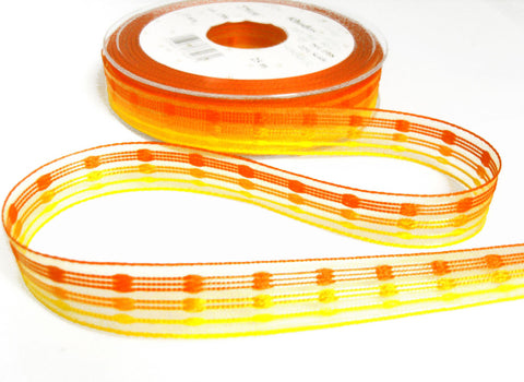 R7088C 15mm Oranges-Yellow, Sheer-Woven Silk Stripes Ribbon, Berisfords