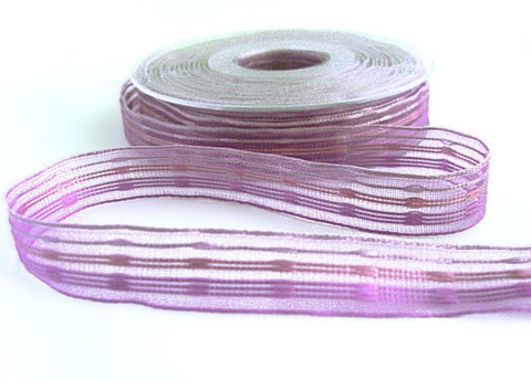 15mm Lilacs Sheer Ribbon with Woven Silk Stripes by Berisfords