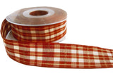 25mm Rust & Cream Tartan Ribbon with Copper Metallic Stripes
