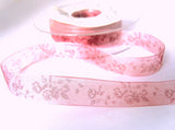 40mm dusky pink organza ribbon with a tonal wild rose print