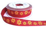 20mm Red-Orange Daisy Printed Cotton Ribbon Tape, Berisfords