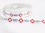 16mm White Satin Ribbon with a Printed Nautical Themed Print