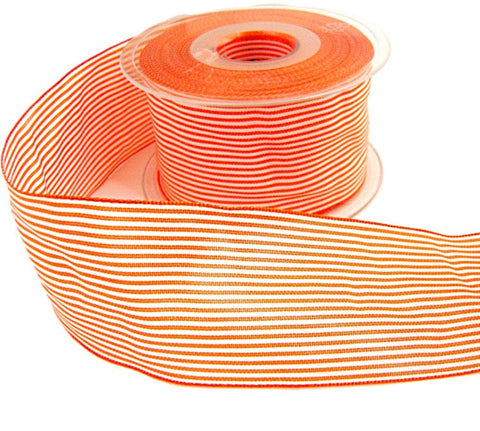 50mm Orange & White Pencil Stripe Polyester Taffeta Ribbon | Berisfords