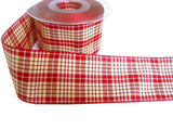 50mm Red, Cream, Black & White Tartan Ribbon by Berisfords