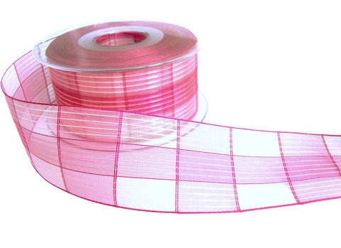 40mm Pinks Sheer and Silk Striped Check Ribbon