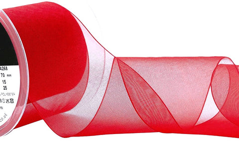 70mm Red Nylon Super Sheer Organza Ribbon - Berisfords