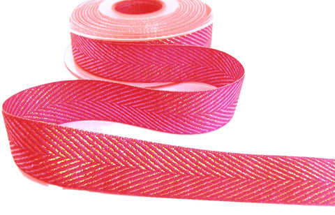 25mm Flo Pink-Iridescent Metallic Herringbone Ribbon,Berisfords