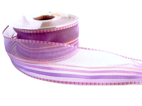 40mm Lilacs Sheer & Silk Striped Ribbon with Banded Borders