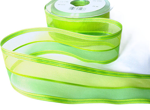 40mm Greens Sheer & Silk Striped Ribbon by Berisfords