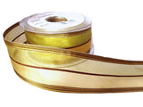 40mm Greens,Gold,Brown Sheer & Silk Striped Ribbon by Berisfords