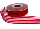 25mm Scarlet Berry Satin & Sheer Striped Ribbon | Berisfords
