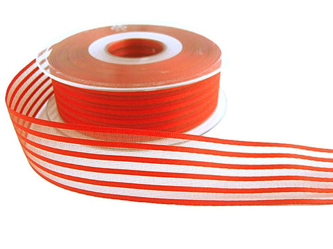25mm Flame Orange Satin & Sheer Stripe Ribbon