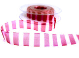16mm Cardinal Red Banded Bold Stripe Sheer Ribbon