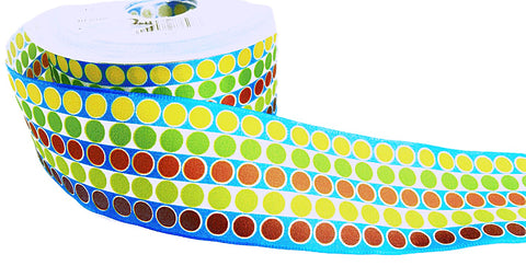 40mm Multi Colour-Spotty Striped Taffeta Ribbon by Berisfords
