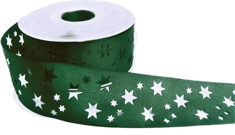 40mm Forest Green Star Shape Punched Taffeta Ribbon, Berisfords