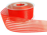 40mm Flame Orange Satin & Sheer Organza Striped Ribbon | Berisfords