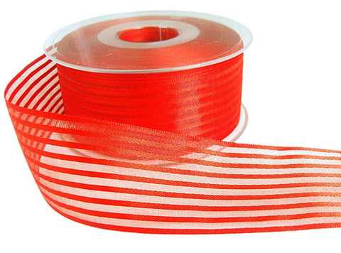 40mm Flame Orange Satin & Sheer Organza Striped Ribbon | Berisfords