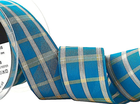 25mm Malibu Blue Regal Tartan Check Ribbon by Berisfords