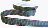 R7751 15mm Navy Woven Ribbon with Red-White Stitch Edges, Berisfords