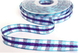 R7753 15mm Blues-Purples-White Banded Gingham Ribbon by Berisfords