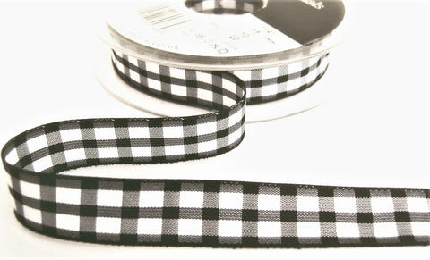 R7767 15mm Black-White Bold Georgia Check Gingham Ribbon by Berisfords