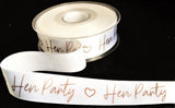 R7771 25mm White-Rose Gold Hen Party Printed Satin Ribbon, Berisfords