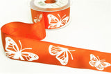 R7775 40mm Orange Taffeta-White Embossed Butterfly Ribbon, Berisfords