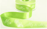 R7856 25mm Green Mr & Mrs Wedding Printed Satin Ribbon by Berisfords
