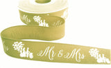 R7859 25mm Oatmeal Mr & Mrs Wedding Print Hopsack Ribbon, Berisfords
