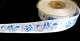 r7886 25mm White Satin Ribbon with a Blue Sea Shell-Fish Print