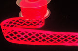 R7889 35mm Fluorescent Pink Satin Trellis Ribbon by Berisfords