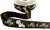 R7890 25mm Black Mr & Mrs Wedding Printed Satin Ribbon by Berisfords