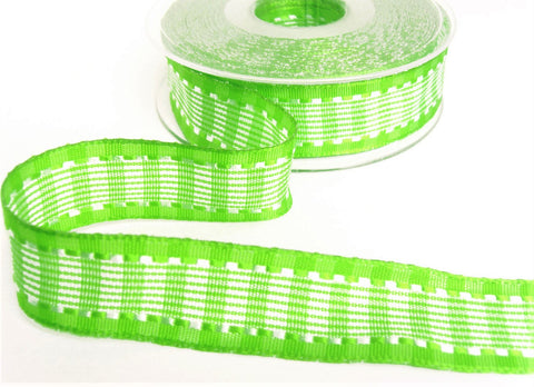 R7951 25mm Green-White Silk Stitch Gingham Check Ribbon by Berisfords