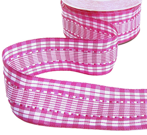 40mm Pink & White Silk Stitch Gingham Check Ribbon | Berisfords