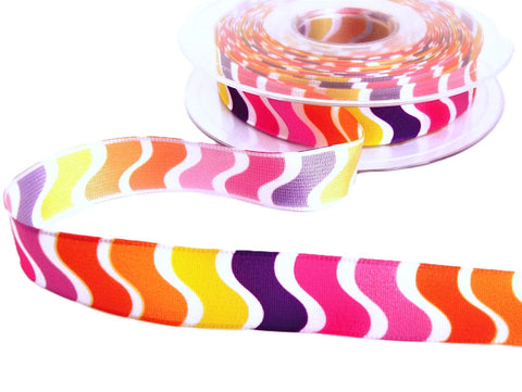 16mm Multi-Coloured Vagues Design Taffeta Ribbon | Berisfords