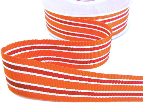 27mm Orange, Red & White Striped Grosgrain Ribbon | Berisfords