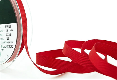 R8568 10mm Red Polyester Grosgrain Ribbon by Berisfords