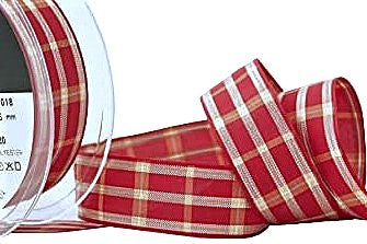 25mm Scarlet Red Regal Tartan Check Ribbon by Berisfords