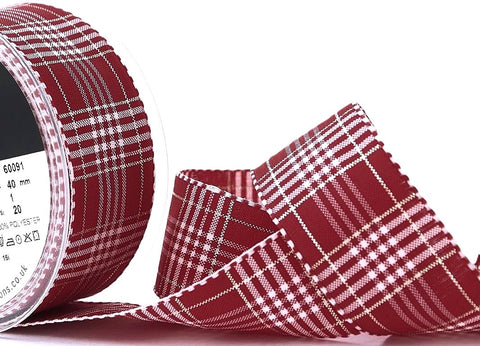 R8686 25mm Red Vintage Style Rustic Plaid Ribbon by Berisfords