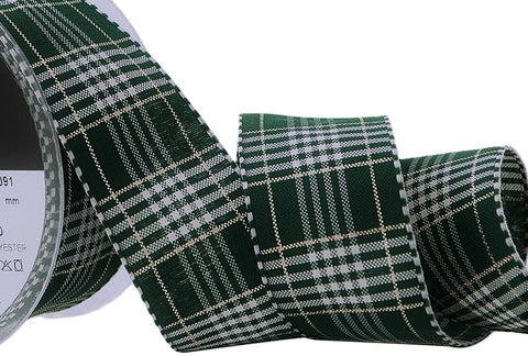 R8651 40mm Cedar Green Vintage Style Rustic Plaid Ribbon by Berisfords