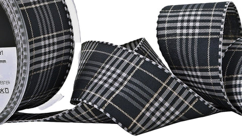 R8685 25mm Warlde Grey Vintage Style Rustic Plaid Ribbon by Berisfords