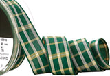 25mm Dark Green, Yellow & Metallic Gold Tartan Check Ribbon - Berisfords