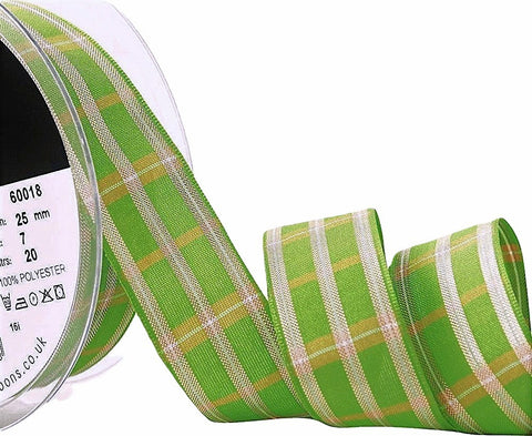 25mm Green-Yellow-Metallic Gold Tartan Ribbon by Berisfords