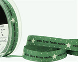 R8718 15mm Green Rustic Taffeta Christmas Print Ribbon by Berisfords