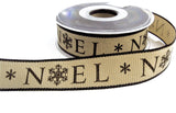 R8726 25mm Oatmeal-Black Noel Christmas Hopsack Ribbon by Berisfords