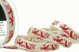 R8763 15mm Natural-Red Rustic Christmas Dove Ribbon by Berisfords