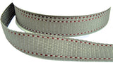 16mm Grey Woven Ribbon with Burgundy & White Stitch | Berisfords