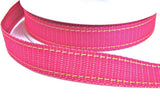 16mm Pink Woven Ribbon with Yellow-White Stitch Edge | Berisfords